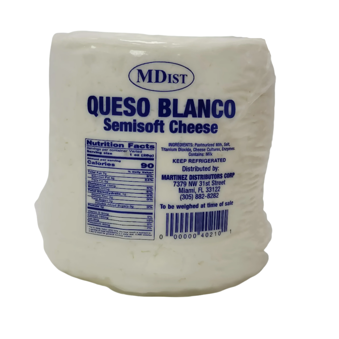 Queso Blanco Mdist (Pieza 2 Lb +-)