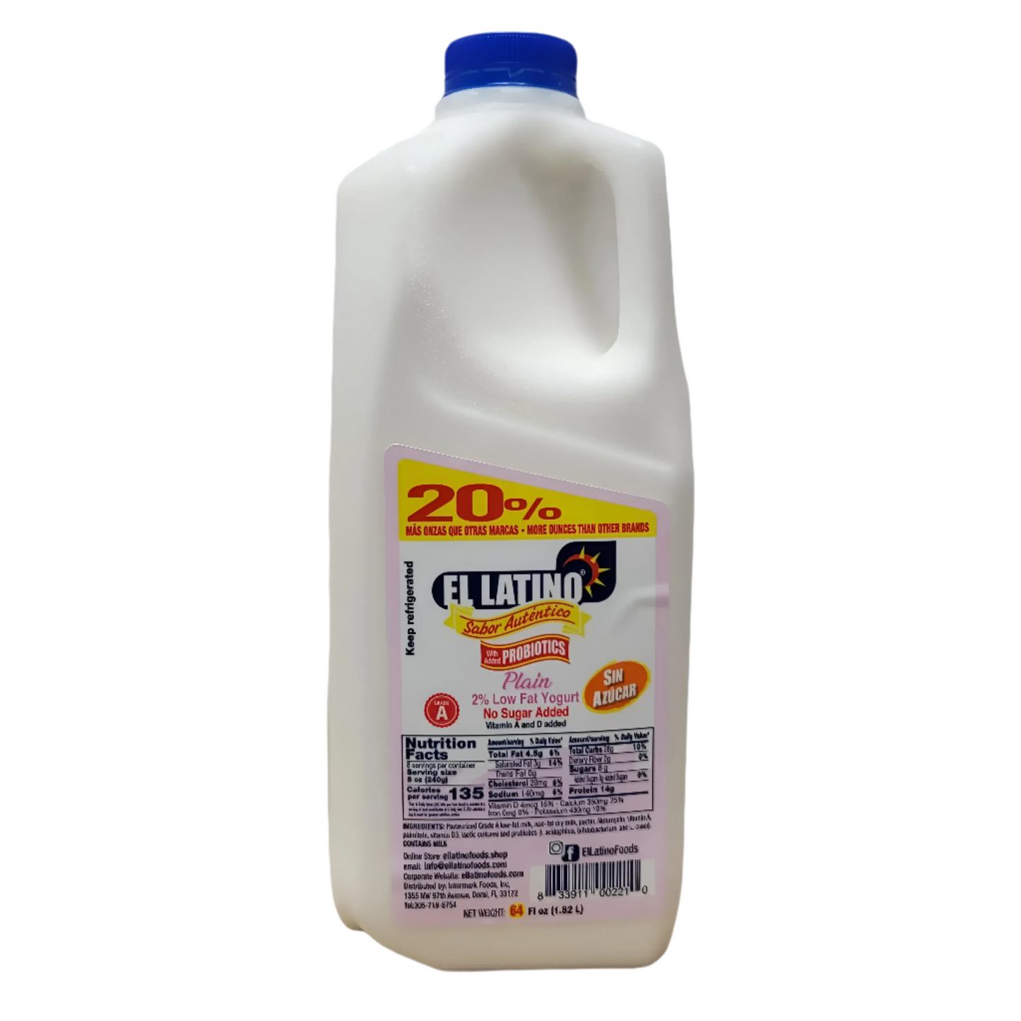 Yogurt Blanco Sin Azucar El Latino / 64 Oz